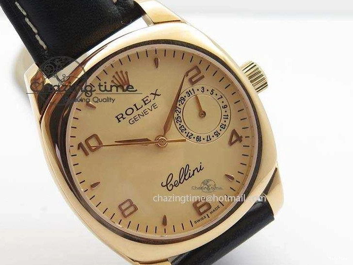 MiroTime 0103 EyeCatching Cellini Date RG Rose Gold Dial Numeral Markers On Black Leather Strap A 3884